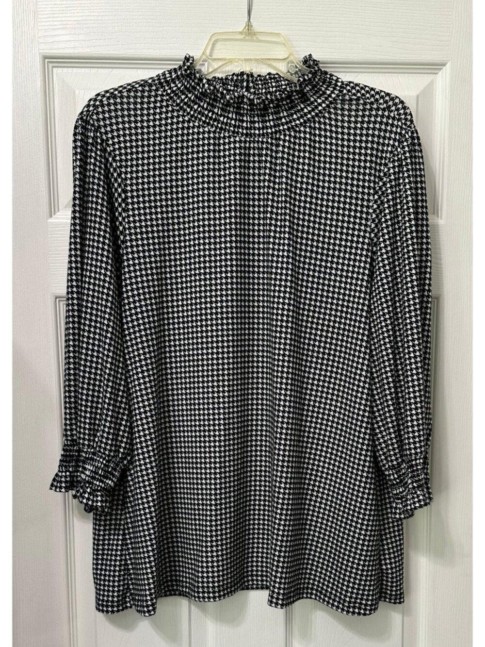 Robert Louis Houndstooth Print Black & White 3/4 Sleeves Blouse Top Size XL NWT